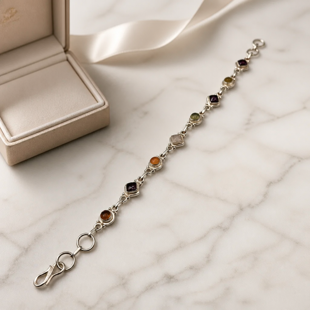 Multi-Gemstone Bracelet • Mixed Cabochon Link — Club925 Archive product photograph