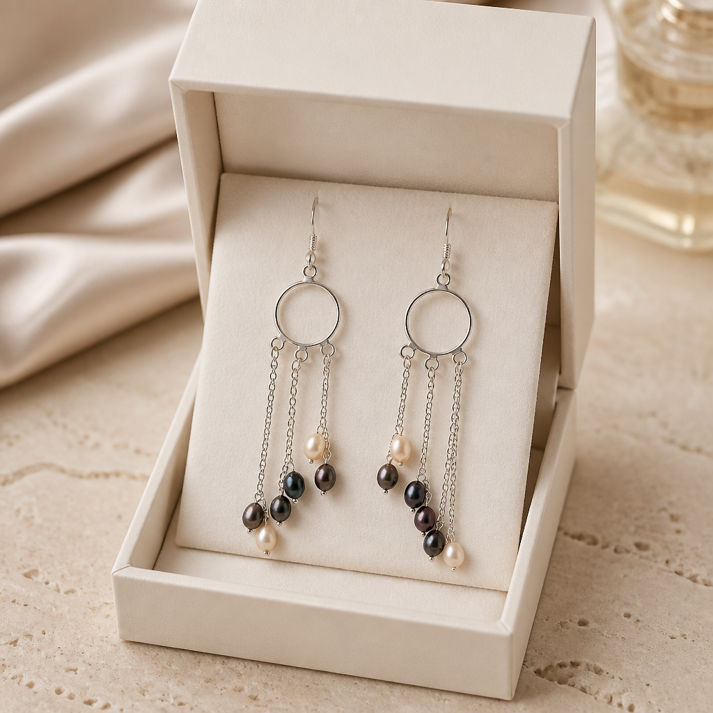 Multi-Color Pearl Earrings • 4-Pair Minimalist Chandelier Box Set — Club925 Archive product photograph