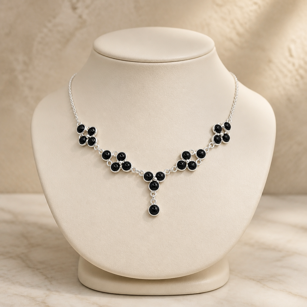Black Onyx Flower Necklace — Club925 Archive product photograph