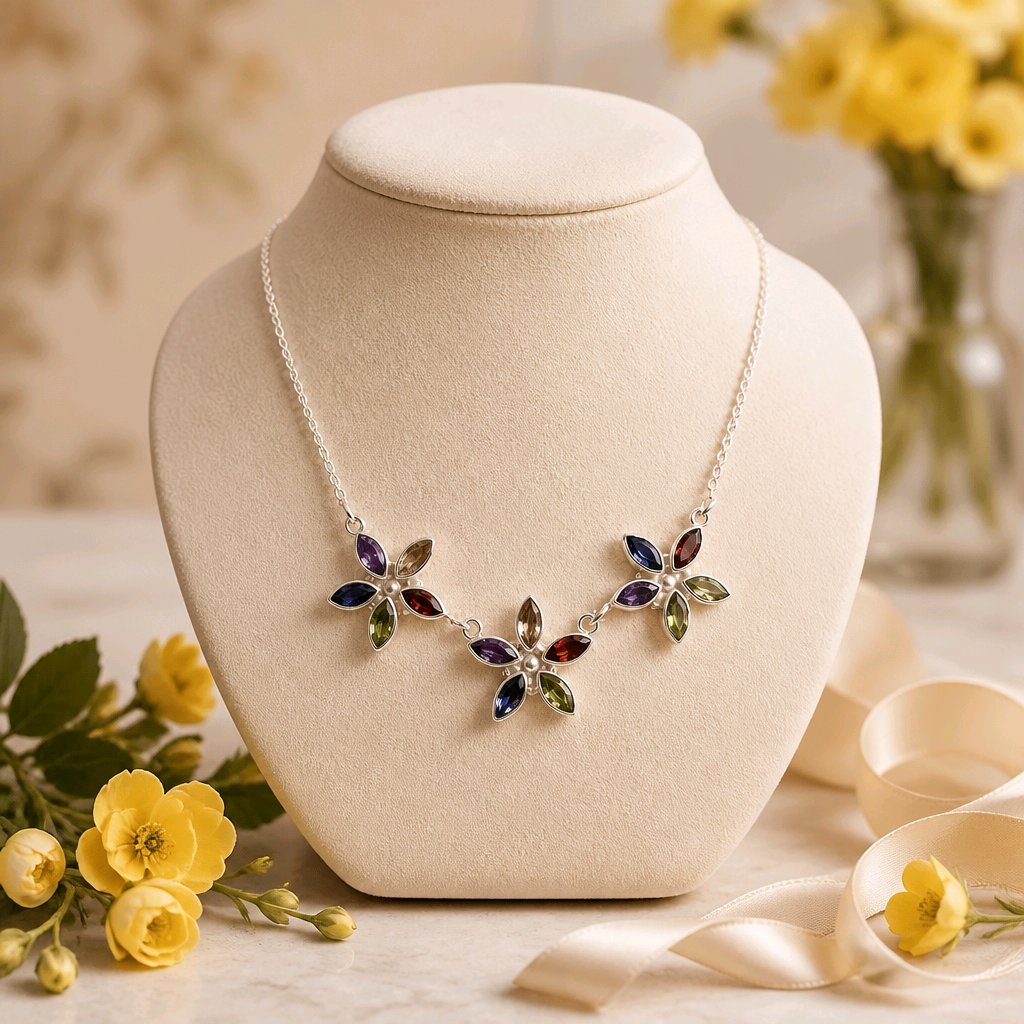 Multi-Gemstone Flower Necklace — Club925 Archive product photograph