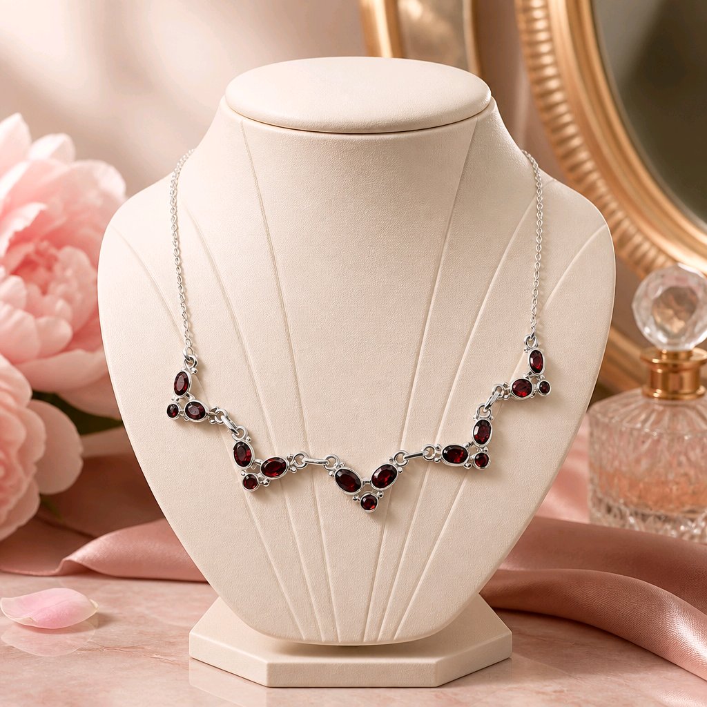 Garnet Cluster Necklace • V-Neck — Club925 Archive product photograph