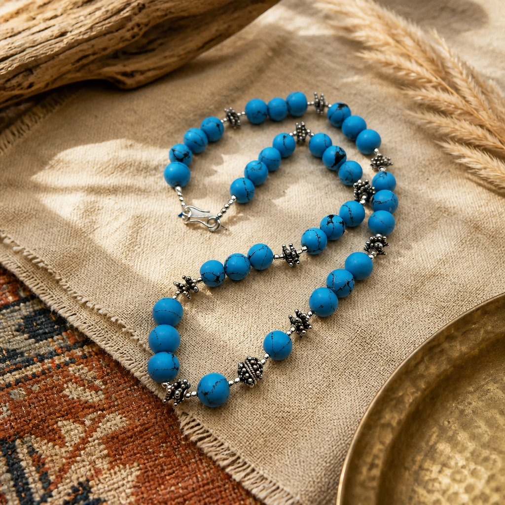 Turquoise Necklace and Earrings Set • Beaded Statement Strand — Club925 Archive product photograph