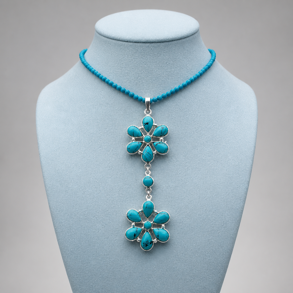 Double Flower Turquoise Necklace — Club925 Archive product photograph