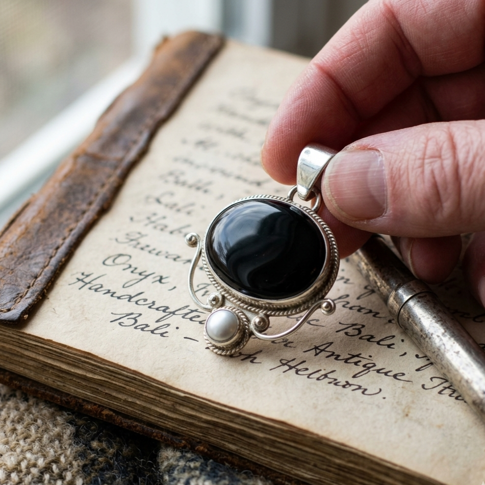 Black Onyx & Pearl Pendant — Club925 Archive product photograph