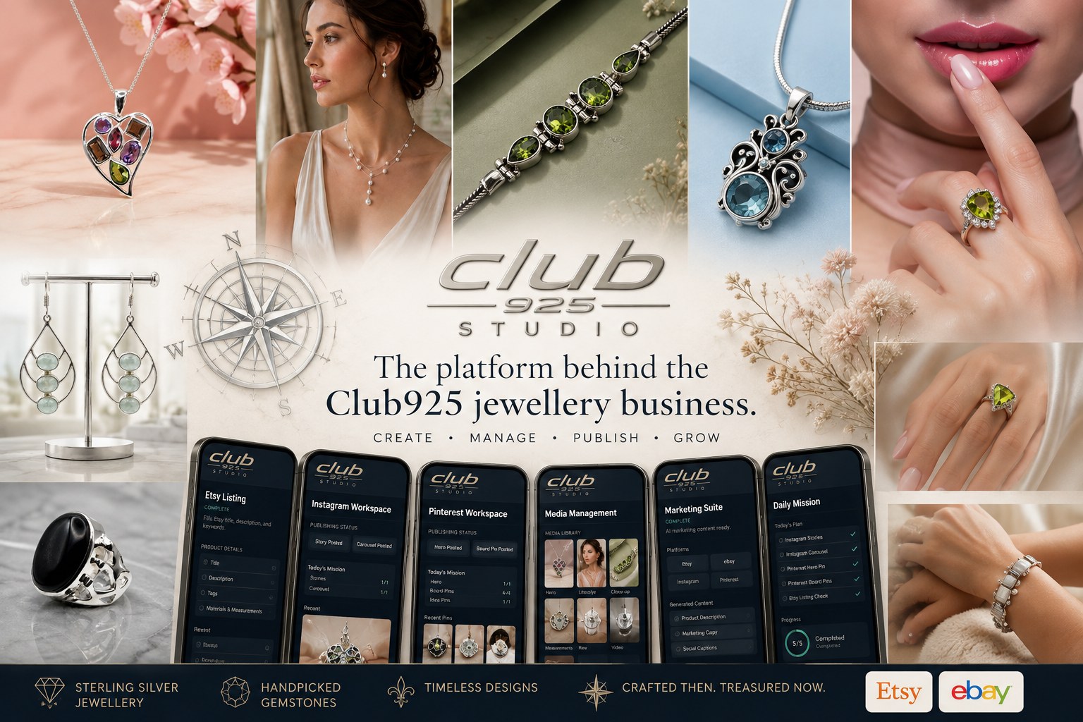 Club925 jewellery and Club925 Studio platform collage