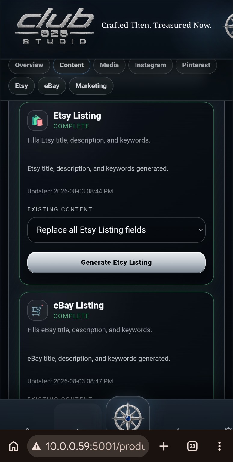 Club925 Studio Etsy and eBay listing preparation